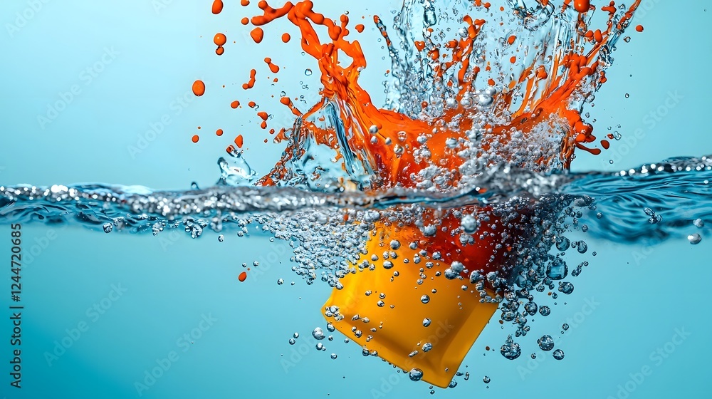 Aufkleber Close up view of colorful vibrant biodegradable laundry pods dissolving in a dynamic water splash creating a visually captivating and eco friendly concept