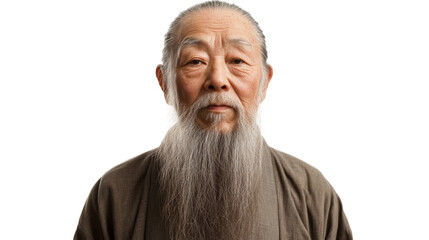 Obraz premium Portrait of confident senior monk with long white beard on transparent background