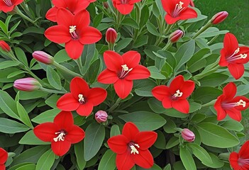 Top View of Blooming Scarlet Sage with Vibrant Red Flowers