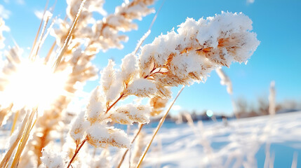 Frosty grass sunrise winter field