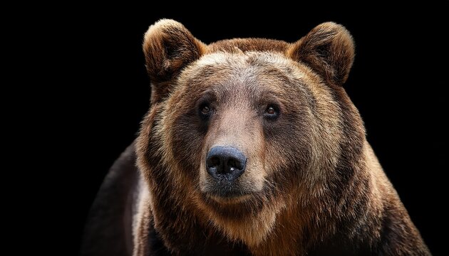 Vivid Portrait of a Majestic Brown Bear Set Against a Striking Black Backdrop, Crafted with CuttingEdge Generative AI Technology.