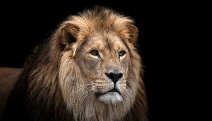 Obraz premium Majestic BlackManed Lion Gaze Under the Moonlight, Showcasing Striking Textures and Intricate Patterns in a Dark African Savannah Night.