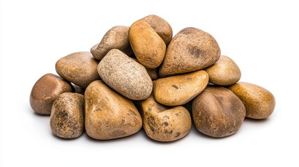 Pile Of Speckled Brown And Tan Stones On White Background