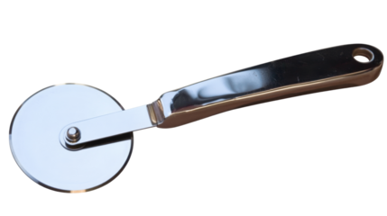 Stainless steel pizza cutter wheel with transparent background