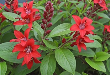 Vibrant Scarlet Sage in Bloom: A Closeup of Salvia splendens Vista Red in a Lush Garden