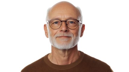 Portrait of smiling senior man wearing glasses on transparent background