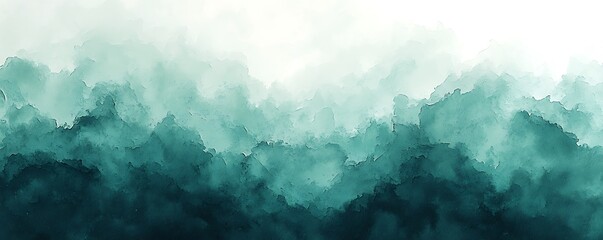 Abstract watercolor background in soothing teal and green shades, created with generative AI for a tranquil effect.