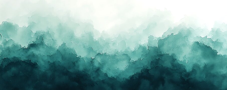 Abstract watercolor background in soothing teal and green shades, created with generative AI for a tranquil effect.