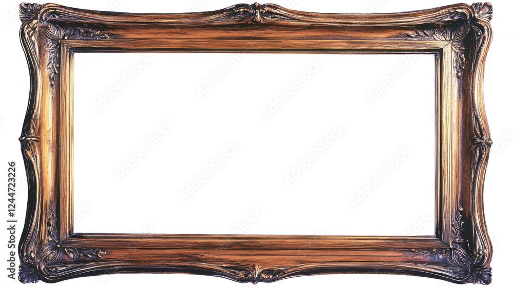 Poster horizontal wooden picture frame with transparent background isolating the empty space