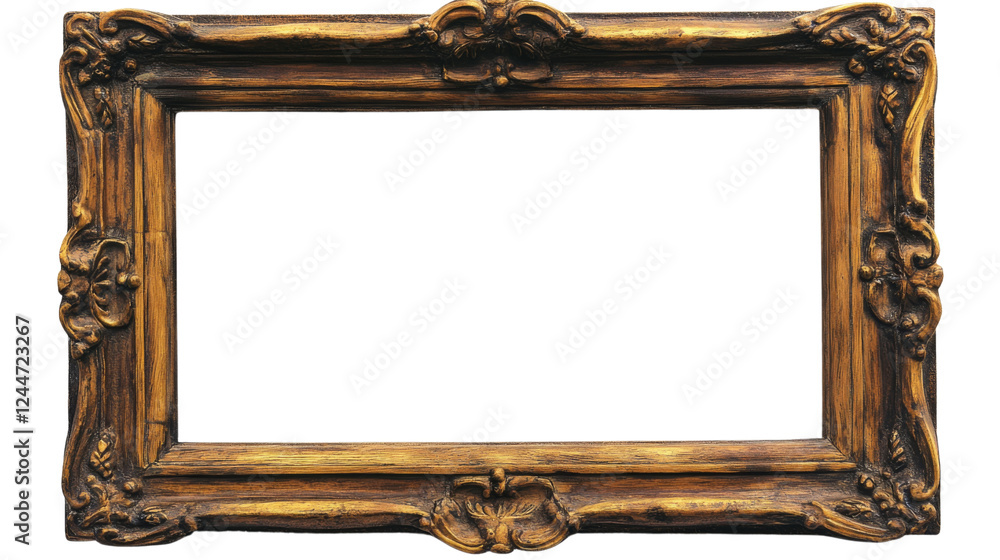Poster golden ornate frame with transparent background isolating the empty space