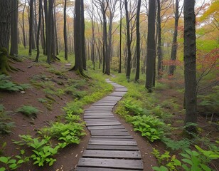 Obraz premium Autumn Serenity: Rustic Trail Signs in a Vibrant Forest Paradise