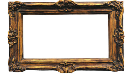 Golden ornate frame with transparent background isolating the empty space