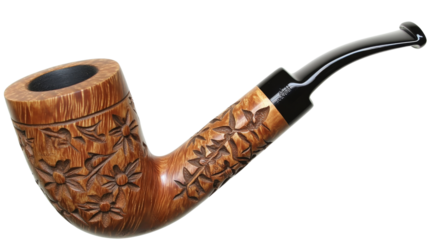 Elegant carved briar smoking pipe on transparent background