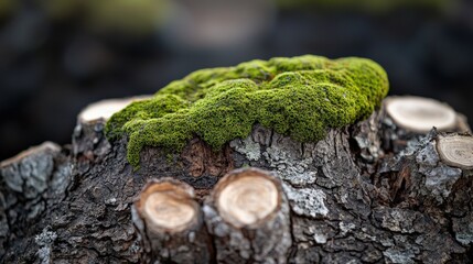 Vibrant Green Moss on Rustic Tree Stump in Nature Setting