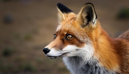 Fototapeta premium Vibrant Portrait of a Red Fox Basking in the Golden Light of Dusk, Showcasing Striking Coat and Wild Eyes Amidst Autumn Forest Landscape