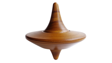 Wooden spinning top rotating on transparent background