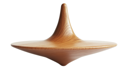 Wooden spinning top rotating on transparent background