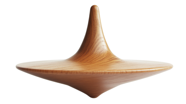 Wooden spinning top rotating on transparent background
