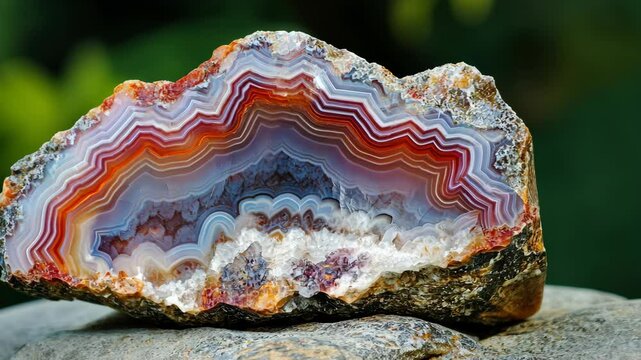 Timelapse of vibrant agate crystal formation with striking color layers