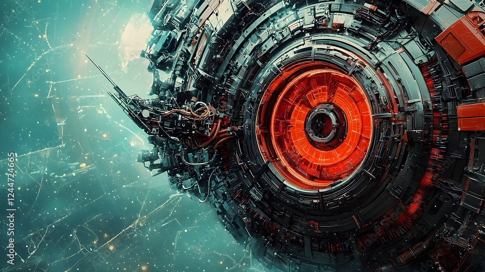 Poster futuristic energy storage plant utilizing antimatter containment fields for cutting edge power and s