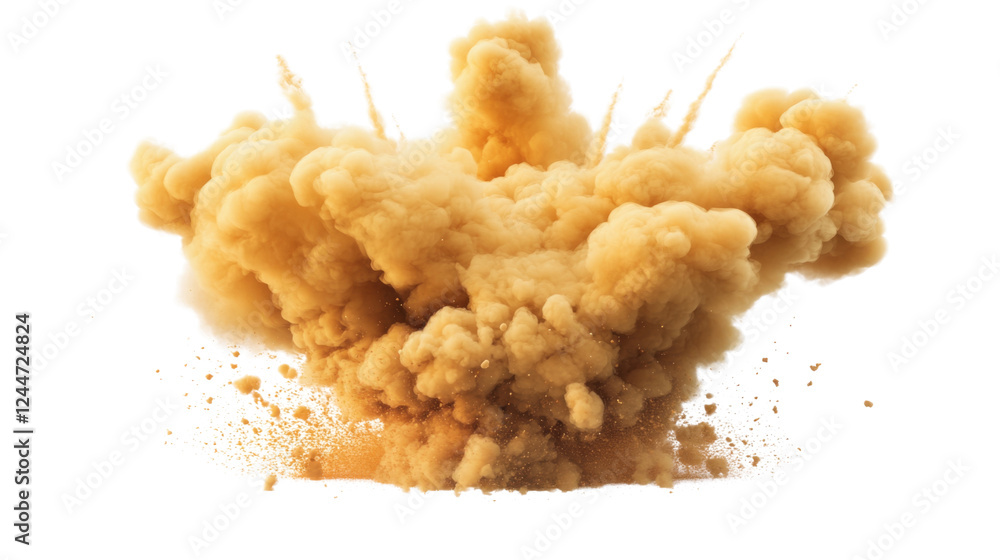 Poster realistic sand explosion creating a large dust cloud with transparent background