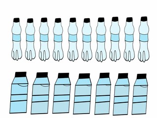 a digital design of a two pairs of bottle of water in different shapes,in a white background