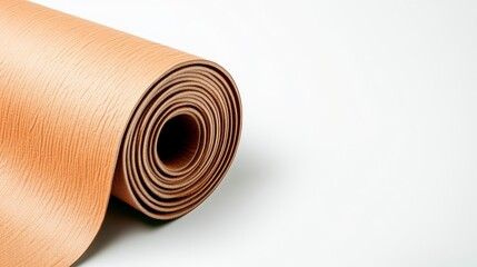 Rolled Light Brown Cork Sheet On White Background