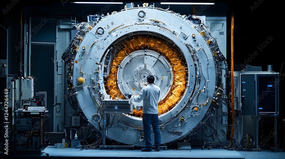 Poster futuristic time machine concept being carefully tested and evaluated inside a highly restricted and 
