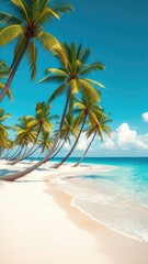 Obraz premium Sandy beach with clear blue water and palm trees swaying in the breeze, , palm tree, ocean