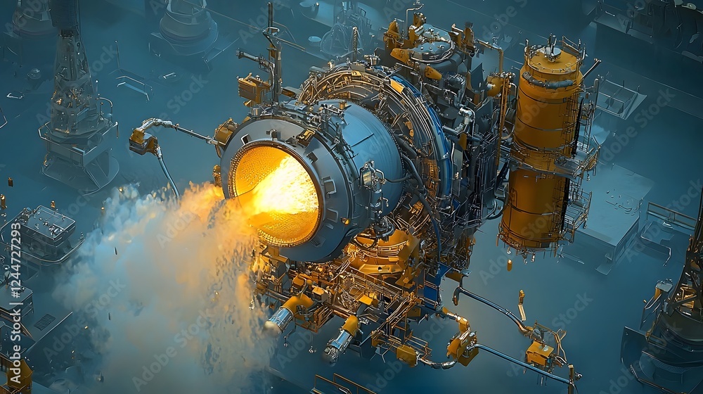 Poster Glowing Top Secret Prototype Fusion Reactor Powering Advanced Futuristic Technology for and Innovation in the Aerospace and Engineering Fields