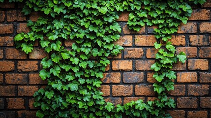 Lush Green Ivy Growing on Rustic Brick Wall for Natural Decor