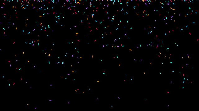 Colorful confetti particles falling overlay on transparent background with alpha channel motion graphics effect animation. Celebration, holiday, party, victory, achievement visual effect 4k video.