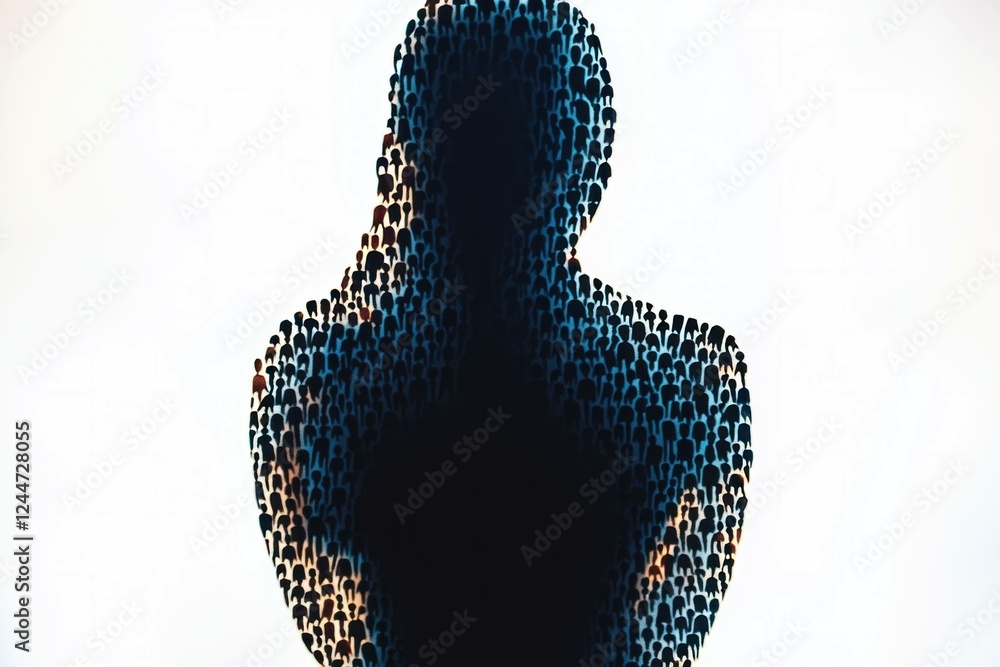 Poster abstract silhouette filled with colorful crowd imagery representing unity and diversity, showcasing 