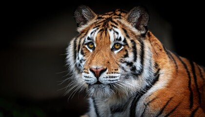 Majestic Tiger Basking in a Lush Jungle Undergrowth, Showcasing Vibrant Orange Stripes and Powerful Eyes Against a Backdrop of Verdant Greens and Dappled Shadows.