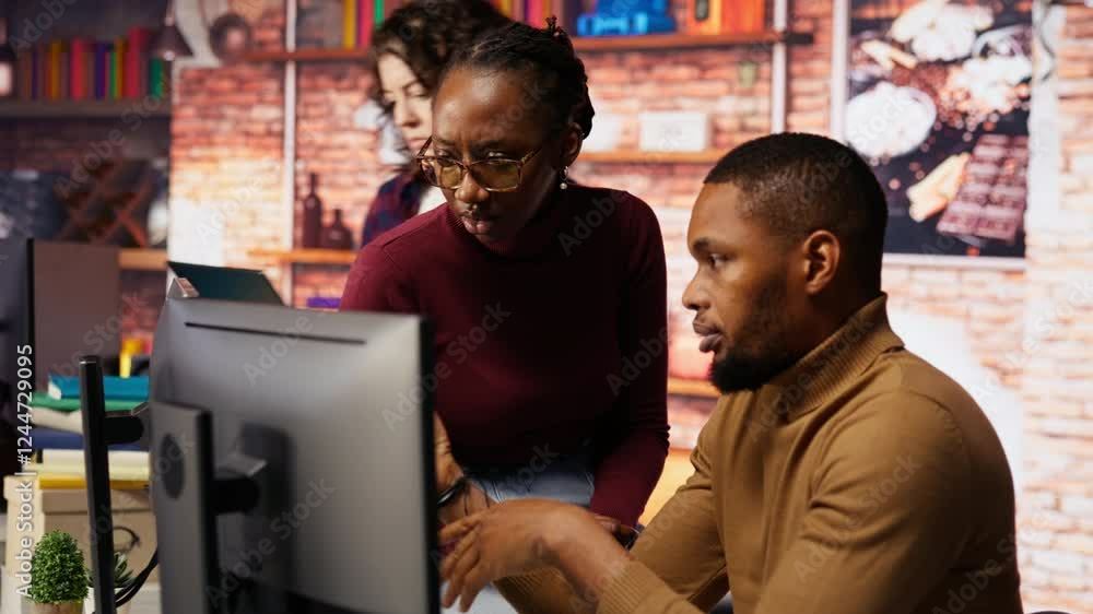 Poster teamworking programmers creating deep learning models analyzing data in artificial intelligence deve