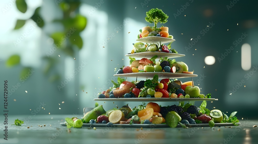 Aufkleber layered food pyramid constructed from an assortment of vibrant fresh and nutritious ingredients show