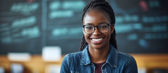 Fototapeta premium Smiling African Woman Physicist in Classroom, Portrait