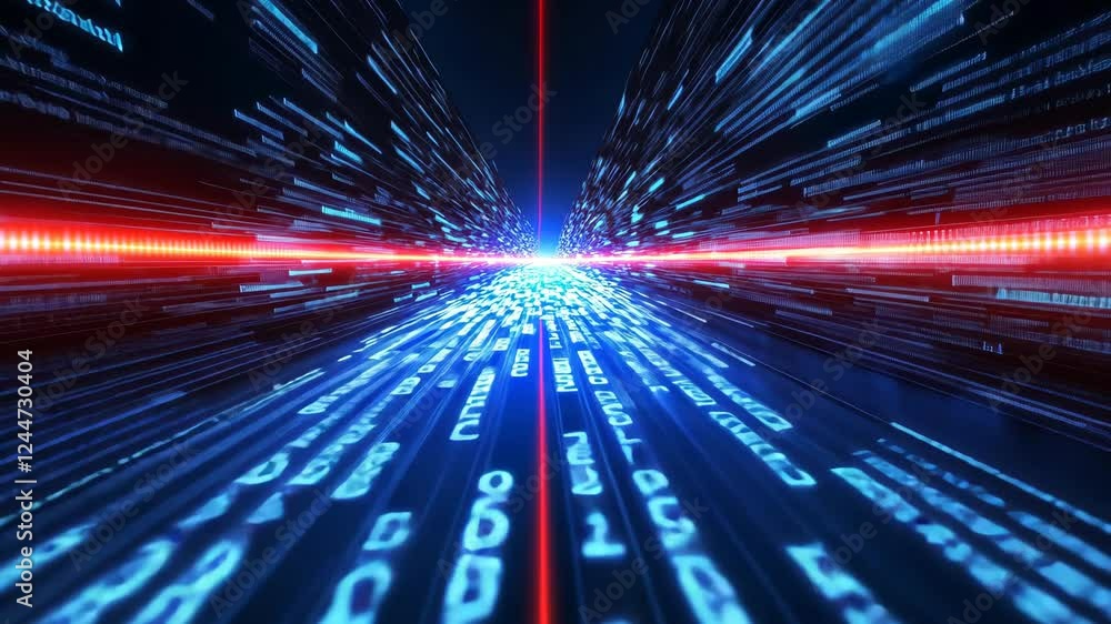 Poster futuristic digital data stream with dynamic neon light effects and highspeed movement