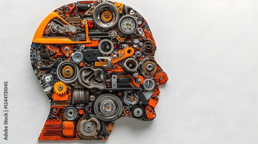 Aufkleber mechanical headshot an intricate fusion of automotive parts gears circuits and electric vehicle comp