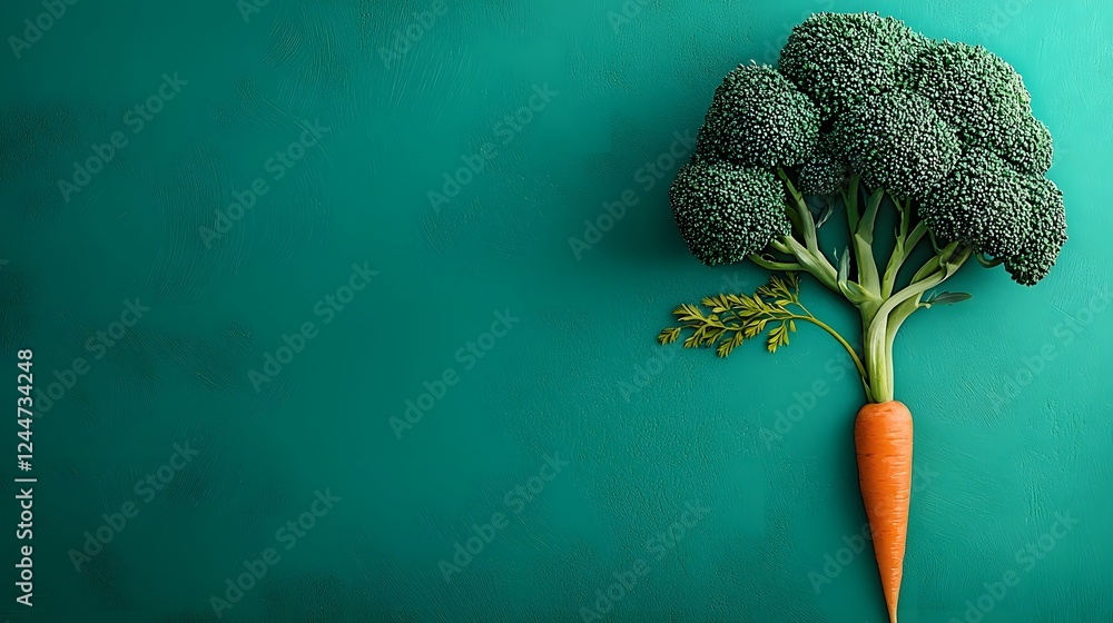 Poster Unique and whimsical depicting a tree formed by broccoli as the foliage and a carrot as the trunk showcasing the creative fusion of different vegetables in a natural organic setting