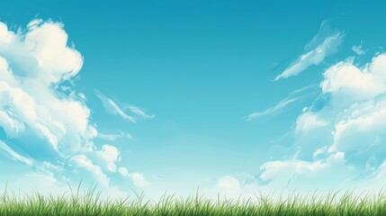 Obraz premium Calm Sky with Clouds and Green Grass Below