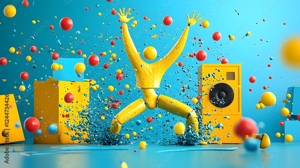 Poster vibrant and energetic image of a smoothie splash forming the shape of a dancing figure on a bright c