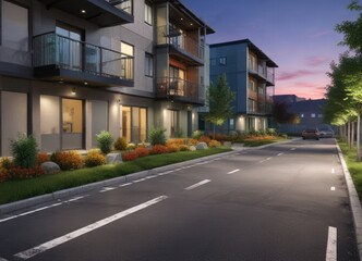 Obraz premium parking lot and surrounding landscape of apartment complex , suburban, windows