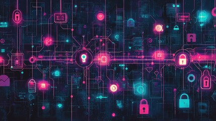 Fototapeta premium Digital Network Security Visualization with Data Connections and Locks