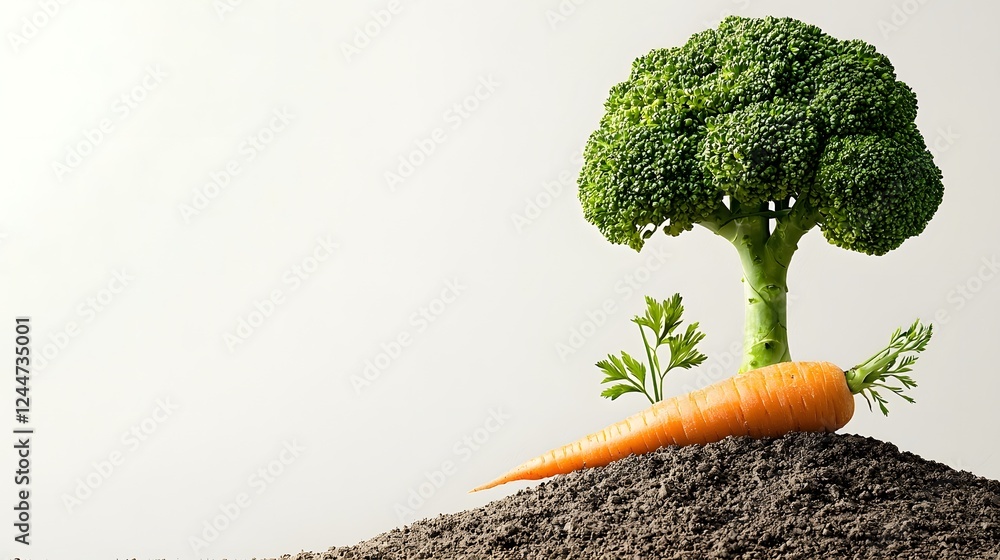 Poster Whimsical Vegetable Tree A Surreal Composition Featuring a Broccoli Treetop Sprouting from a Carrot Trunk Representing the Beauty and Versatility of Nature s Produce