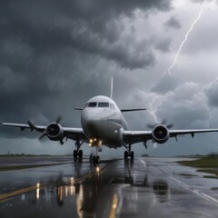 Plane making emergency landing during severe thunderstorm , severe storm, plane