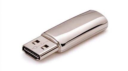 Sleek Silver Usb Flash Drive On White Background