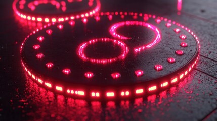 Red LED Number 8, futuristic city background, technology concept