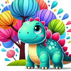 Cute dinosaur in colorful cartoon style