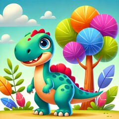 Cute dinosaur in colorful cartoon style